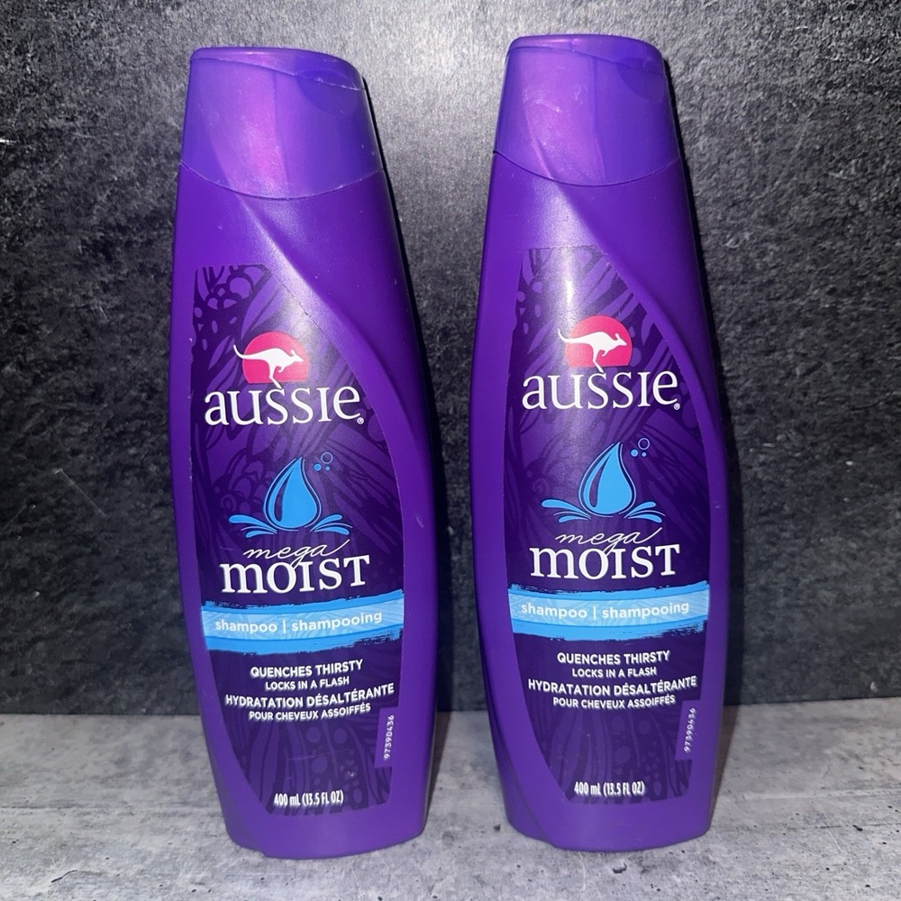 2 Lot Aussie Mega Moist - SHAMPOO Aloe, Jojoba Oil, Kelp 13.5 oz Discontinued